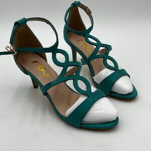 FSJ Green Women Strappy Ankle Strap Sandals Open Toe High Heel Caged Cutout